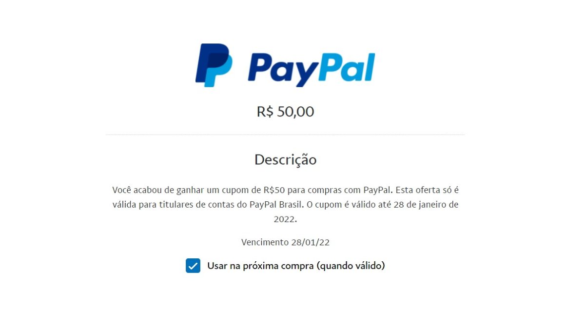 PayPal retorna com o cupom de R$50 na sua conta
